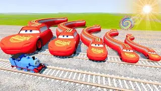 Big & Small Color Longside Snake Lightning Mcqueen vs Train Thomas | BeamNG.Drive