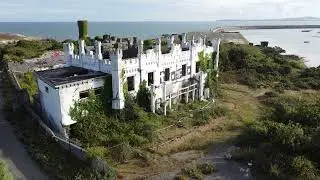 Drone footage of a derelict abandoned building. White Castle Holyhead Wales