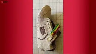 Wife's incredible painstaking repair of her husband's favourite tatty trainers | SWNS