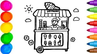 Ice Cream Cart🍦Drawing, Painting, Coloring for kids and toddlers|how to draw ice cream|easy drawing