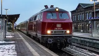 DB Class 218, 218838 departing Niebüll (Westerland Route)