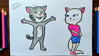 How to draw Talking Tom and Angela||Talking Tom Drawing||Talking Angela Drawing