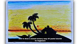 How to draw a sunset scenery easy oil pastel tutorial for beginners 