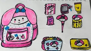 🎀Girlish cute My Melody 💖 school bag packing 🎀 Paper Play book /No music 🎶 ASMR 