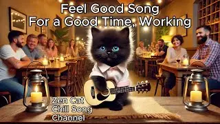 Feel Good Caf&eacute; Music 🎸 | Zen Cat Playing Guitar for Work, Study & Chill | 1 Hour Cozy Ambience