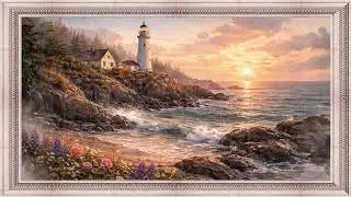 Maine in Watercolor | Coastal Lighthouse at Sunrise | Relaxing TV Screensaver Art