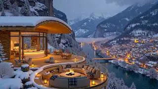 Snowy Mountain Riverside Winter Retreat ❄️Cozy Luxury Jazz by the Fireplace | Relaxing Jazz Playlist