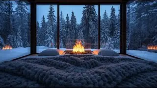 🔴 LIVE: Luxury Winter Escape in Glass Cabin ❄️ Cozy Blizzard, Fireplace & Smooth Piano Jazz