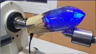 Woodturning - Rocket night lamp with optical fibers