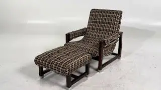 Milo Baughman Style Walnut Scoop Lounge Chair and Ottoman