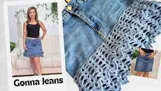 ✂️ Trasforma una semplice GONNA in jeans in un capo UNICO con l&rsquo;uncinetto! 🧶✨