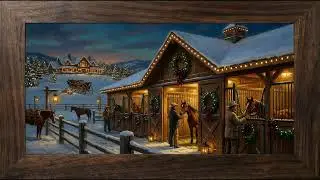 Christmas Horse Barn Ranch Twilight Rustic Wood Frame TV Art | 2 Hours 4K