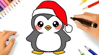 HOW TO DRAW A CUTE CHRISTMAS PENGUIN EASY 🐧🎄