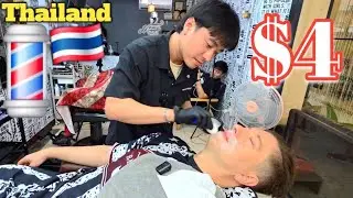 💈Getting a $4 Shave in Thailand... But, My Son Took Over! (Barbershop ASMR Fail 😅✌️) Pattaya  🇹🇭