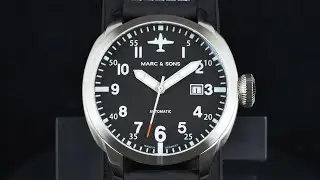 Marc & Sons Elegance Black Professional Automatic Men's Pilot Watch 46mm 10ATM MSF-005L3