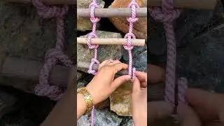 the process of making a hanging ladder using wood and rope