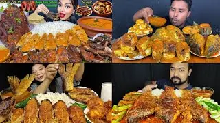 ASMR: EATING SPICY BIG FISH CURRY🔥 FISH FRIED || BASMATI RICE 
