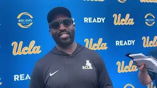 UCLA head coach DeShaun Foster talks on the first day of fall camp
