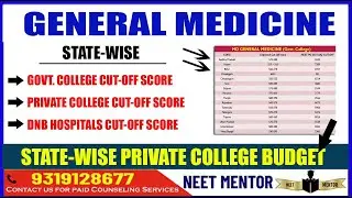 NEET PG 2022🔥State Wise General Medicine Expected Cut Off Score for Govt and Private Colleges budget