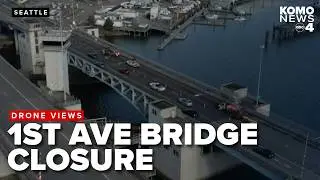 DRONE VIEWS: 1st Avenue South Bridge closure in south Seattle after steel plate concerns found