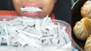 Satisfying chalk crushing asmr eating video trying indian food bread pakoda eating asmr slate pencil