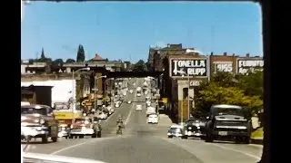 1950's Road Trip - Drive Through U.S. Towns 8mm Vintage Color Footage Video - Speed Corrected
