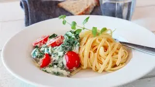 Spagetti med spinat, ricotta og tomat | Trines Mat