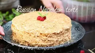 Russian Napoleon torte with condensed milk filling