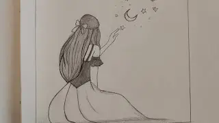 Drawing of a girl touching stars 
