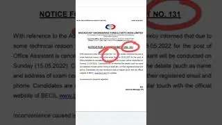 BECIL (DDA) OFFICE ASSISTANT EXAM CANCELLED 2022....