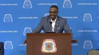 Dante Harris, AFA-CWA International Secretary-Treasurer speaks to the Carpenters Union members. 