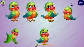 2D Cute Colorful Parrot Character - Fully Rigged with 6 Animations (Animate CC)| toonyug.com