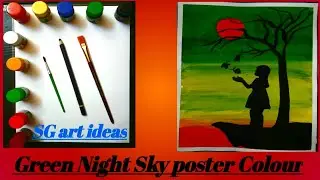 easy green moonlight scenery painting| easy painting of alone gir lstep by step| SG art ideas