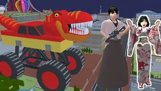 Monster kepala T-rex muncul di kota SAKURA SCHOOL SIMULATOR 