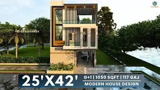 25x42 Feet Modern House Design 3D | Godown with First Floor | Terrace Garden | Infra Design Hub