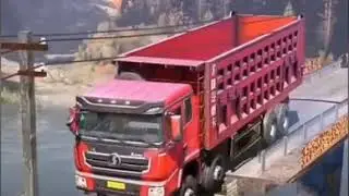 Truck crossing a gap on the bridge