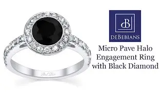 Micro Pave Halo Engagement Ring with Black Diamond
