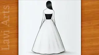 Easy Backside Girl Dress Drawing | Beautiful Long Gown Sketch | very easy drawing | Pencil art
