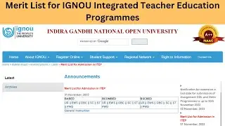 Merit List for IGNOU Integrated Teacher Education Programmes | IGNOU Integrated Teacher Education