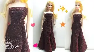 DIY How to make a Evening Dress for Barbie | Evening Gown | Ball gown for Barbie | nynnie me