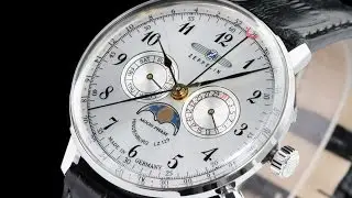 Zeppelin 7036-1 40mm LZ 129 Hindenburg 2 Swiss Moonphase Leather Strap Watch