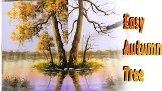 002 - Golden Tree & Sunset Reflection Painting | Easy Acrylic Landscape Tutorial | Green Horizon Art