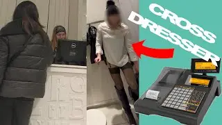 CROSSDRESSER PUBLIC: BUYING SKIRT AT THE CLOTHES STORE IN STOCKINGS