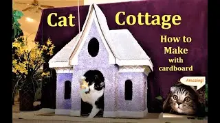 DIY Cat Cottage Pet Playhouse Cardboard Build Process- from ETSY plans
