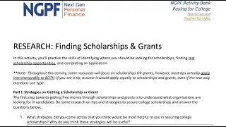 HOME SCHOOL SCHOLARSHIPS & GRANTS ACTIVITY (NGPF RESEARCH: FINDING SCHOLARSHIPS & GRANTS)