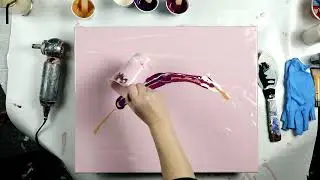 (901) Gorgeous Pink and Purple Feather Acrylic Pour Painting