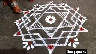 Aadi 1 special star kolam| Aadivelli padi kolam |semman kolam | 7&times;4 Dots Friday kolam #Thangaponnu
