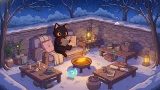 Reading by the Fire Pit Kitty Cat 🔥 Winter Garden Lofi 📚 Relaxing Music to Study & Focus