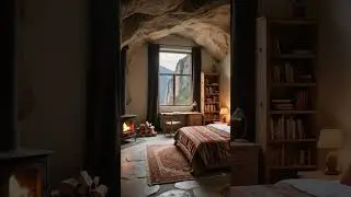 Cozy Mountain Cave Bedroom: Fireplace & Breathtaking Views! 🔥⛰️ #countryside #scenery #simplelife