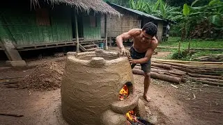 Man Building a Clay Stove and Bushcraft Hut in the Yard | Manual Construction